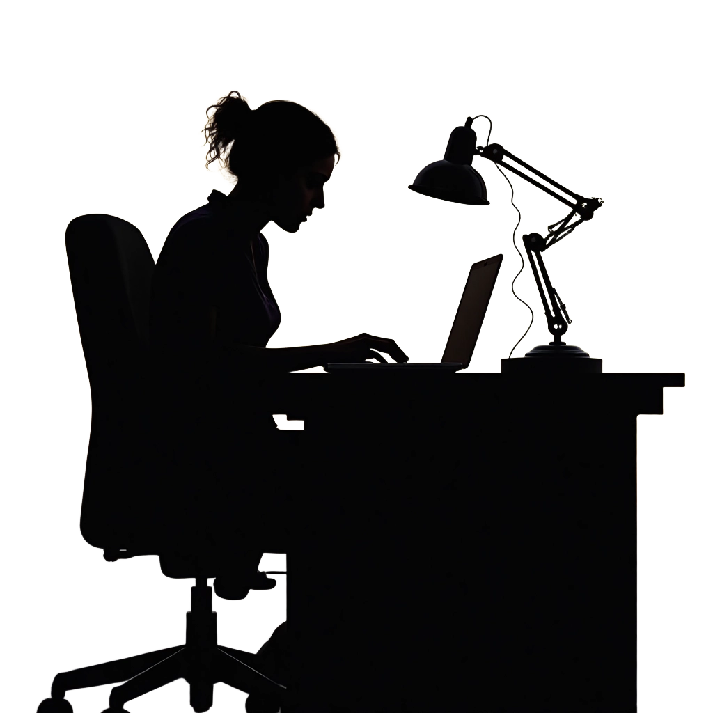 Silhouette of a Woman Working at a Desk